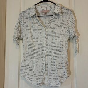 Philosophy Republic Clothing Tie Sleeve Button Down Blouse Small Cream Blue Dot